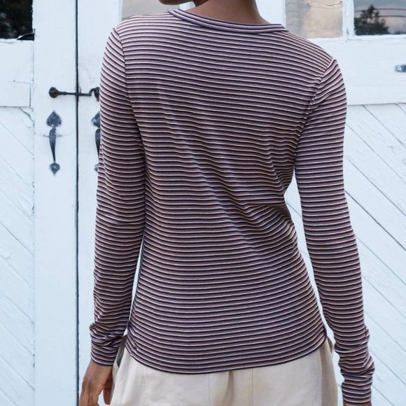 a new day Tops - A New Day Women's Brown Striped Long Sleeve Tee
